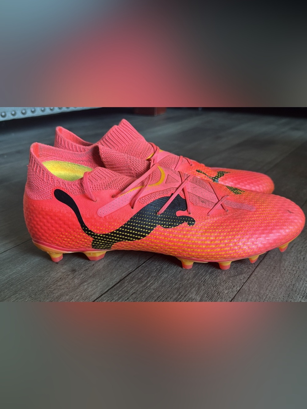 Puma Bright Coral-Orange Soccer Cleats with Black Puma